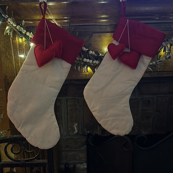 ⚜️ set of 2 cotton red & off-white Christmas stockings - Picture 2 of 2